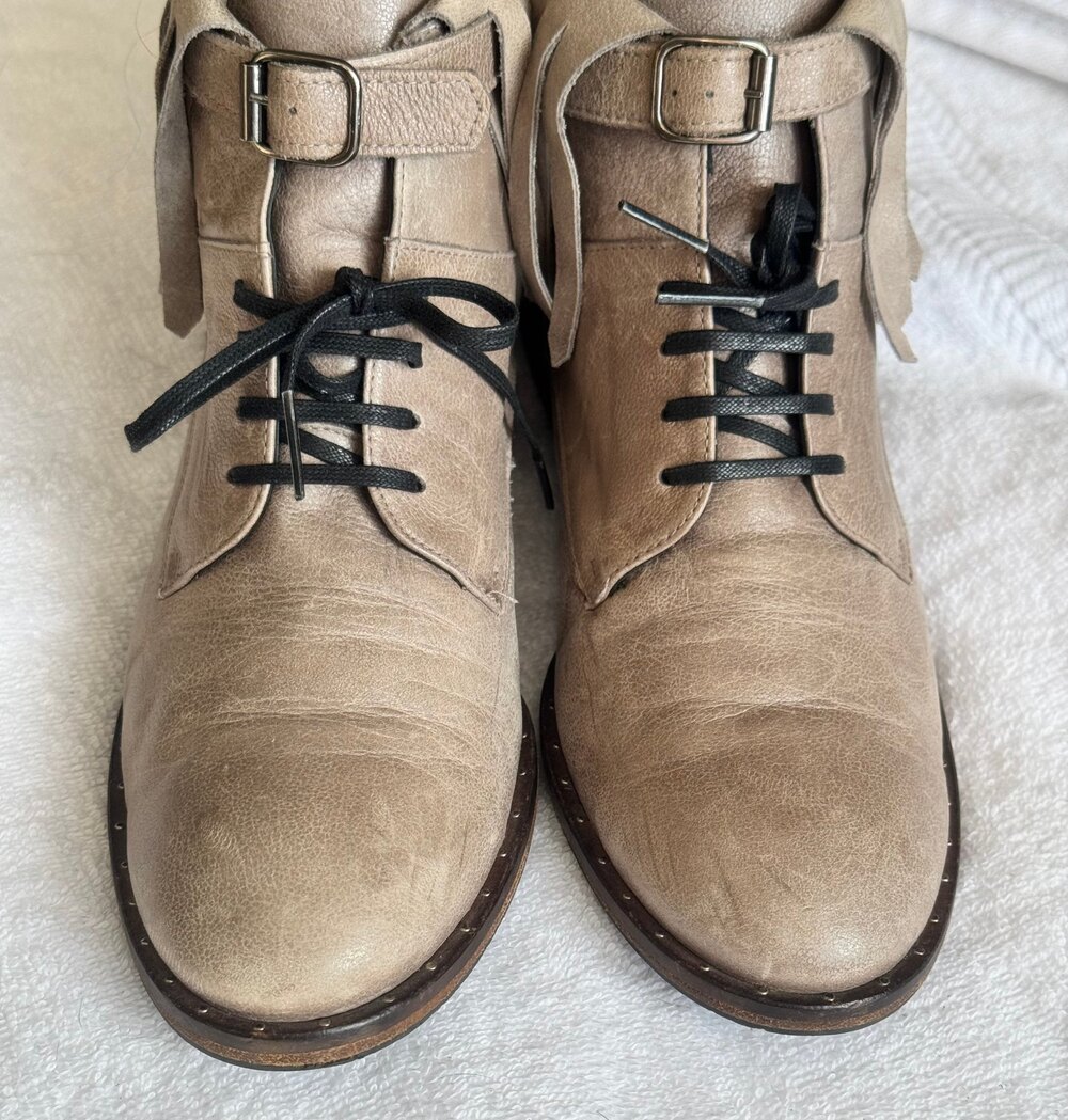 Freda Salvador Italian Leather Fringe Ankle Boots Tan Size 9.5